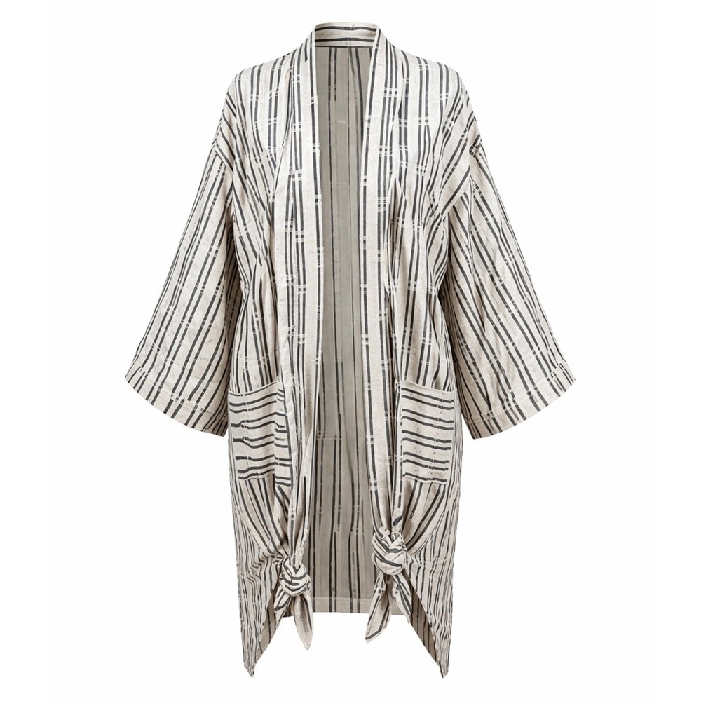 Universal Thread OSFM Oatmeal black NEW Stripe Kimono Robe cardigan cover up